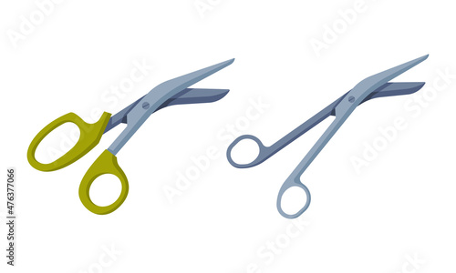 Medical Surgical Bandage Scissors or Forceps with Angled Tip Vector Set