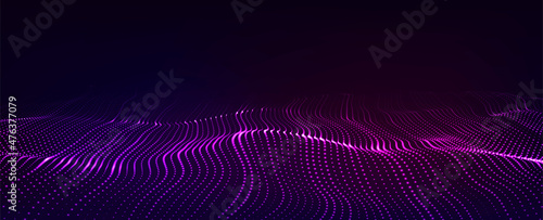 Futuristic vector technology wave. Digital cyberspace. Abstract wave with moving particles on background. Big data analytics.