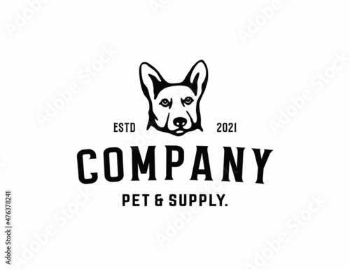 Vintage dog head logo for pet supply company