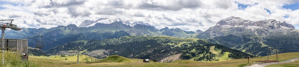 Panorama of the Italian Dolomites Alps in summer during changeable weather