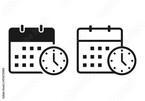 Calendar with time clock sign. Illustration vector