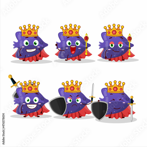 A Charismatic King fish purple gummy candy cartoon character wearing a gold crown