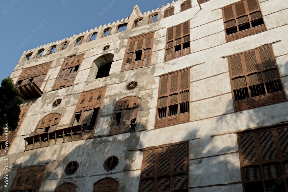 Ruins of houses of the old city of Jeddah, Al Balad. UNESCO world heritage. Saudi Arabia.