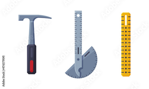 Ruler and Hammer as Geology Instrument and Tool Vector Set