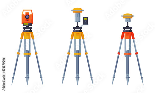 Geology Instrument and Tool with Tacheometer on Tripod Vector Set