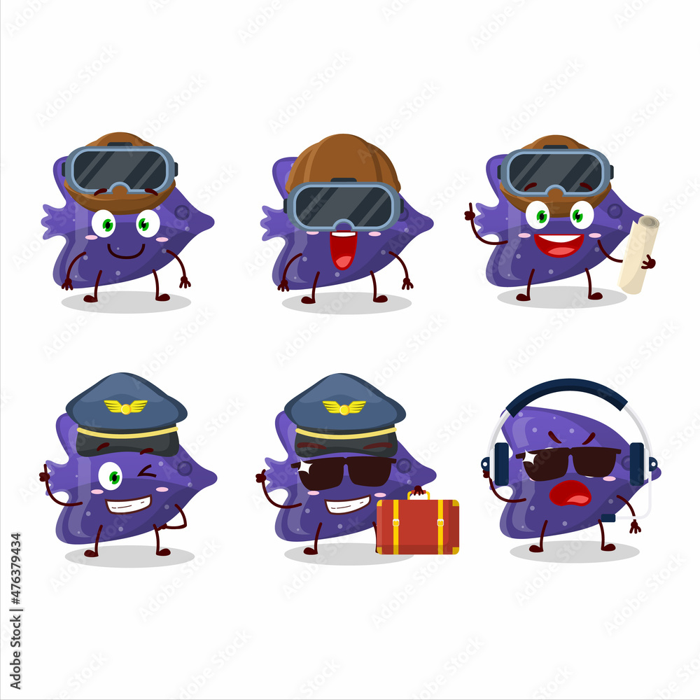 Pilot cartoon mascot fish purple gummy candy with glasses Pilot cartoon mascot fish purple gummy candy with glasses