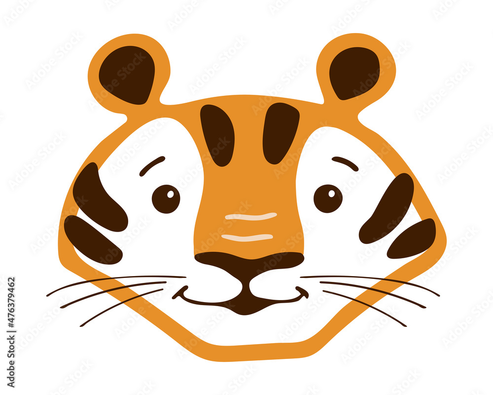 Cute Tiger face. Vector illustration in Cartoon flat style. Stock ...