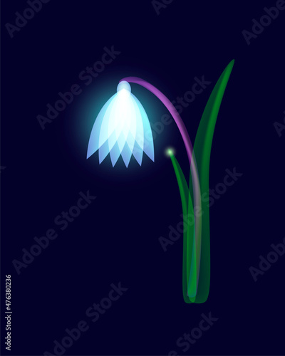 Fototapeta Naklejka Na Ścianę i Meble -  Neon snowdrops. Spring flowers, plants, nature, March. Vector illustration in neon style for banners, posters, flyer designs. Vector illustration