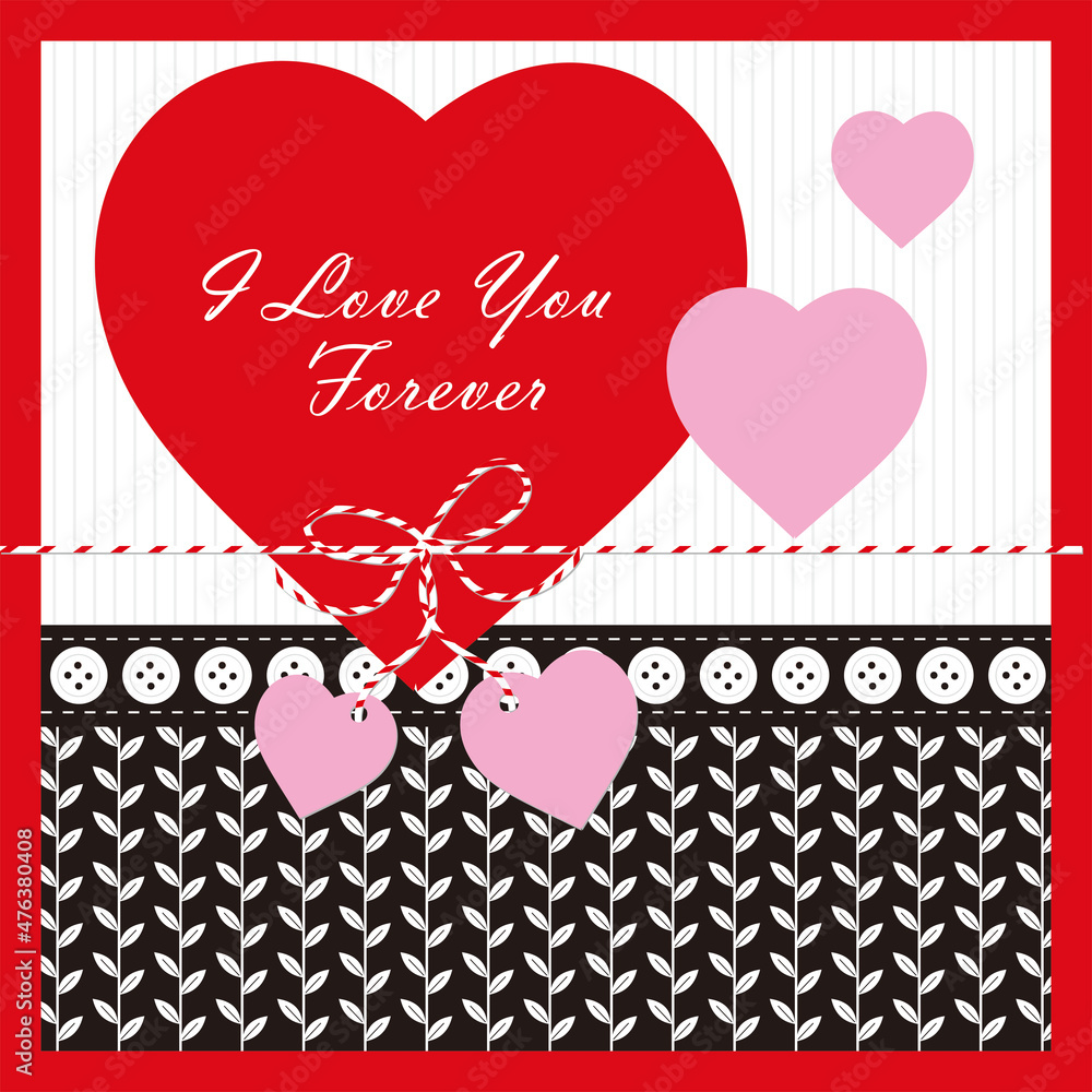 valentine or wedding card with hearts and decorations