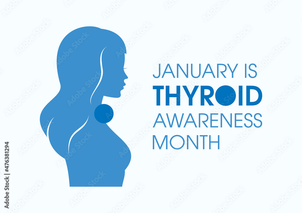 January is Thyroid Awareness Month vector. Young woman from profile silhouette vector. Thyroid disease icon vector
