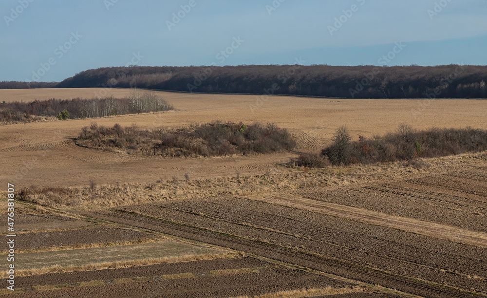 plowed field, preperaton for seeding in agricultural field.
