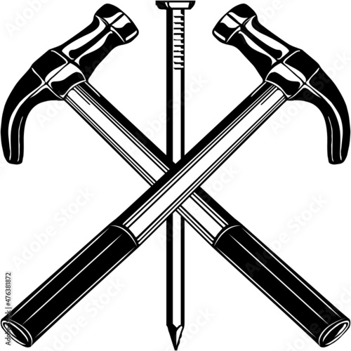 Construction logo SVG design with crossed hammers and a nail