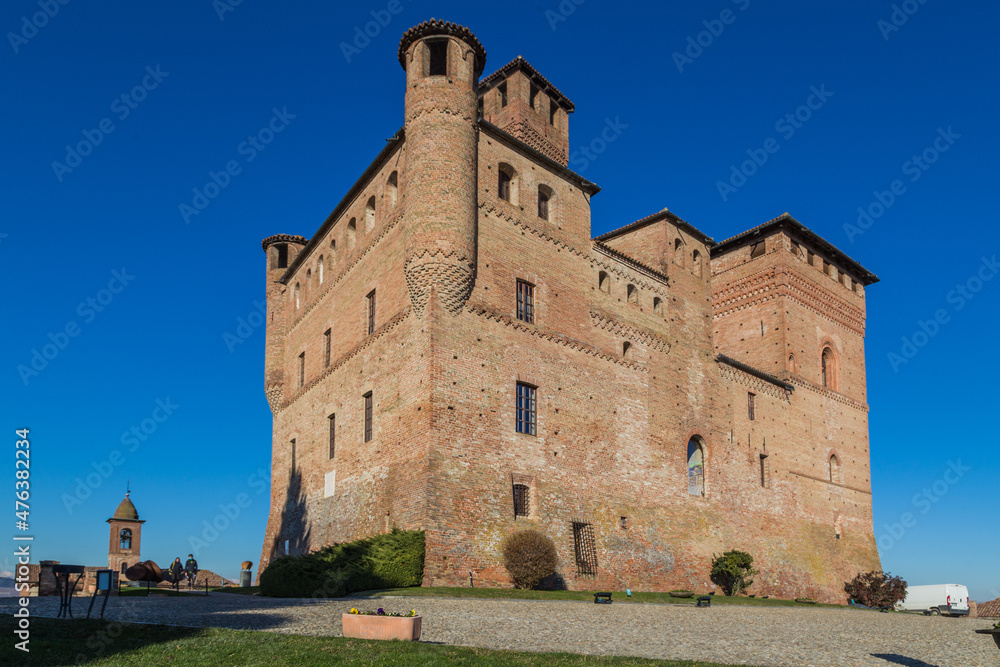 CUNEO, ITALY 07 DECEMBER 2021: Grinzane Cavour Castle. In the Langhe region, Cuneo, Piedmont, Italy.