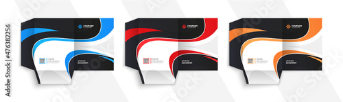 Business Presentation Folder Template For Corporate Office With Blue, Red, and Orange Color. Vector Illustrations