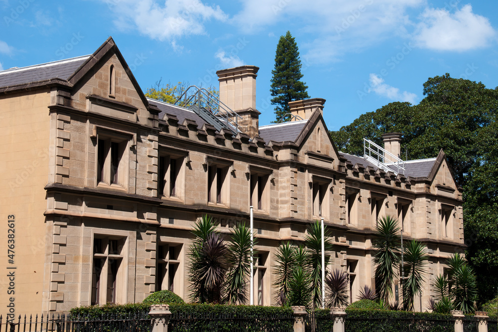 Sydney Australia, row of sandstone terraces in afternoon sunshine