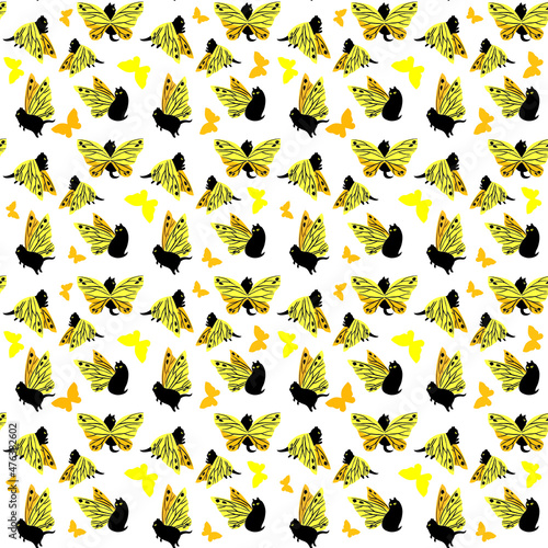 seamless pattern with butterfly cats, fantasy