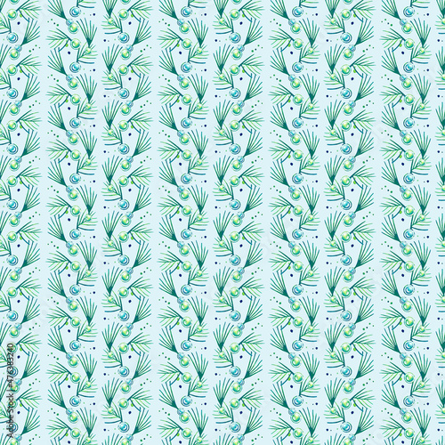 Seamless texture Background watercolor paper green nature grass greenery plants foliage Christmas tree holiday new year christmas spruce Christmas wreath with made of fir branches drawing