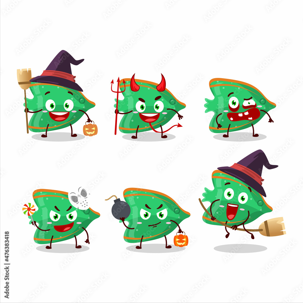 Halloween expression emoticons with cartoon character of fish green gummy candy Halloween expression emoticons with cartoon character of fish green gummy candy