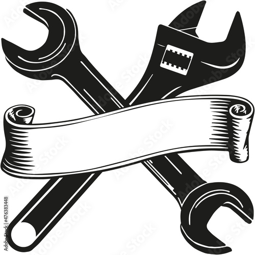 Handyman logo SVG design with crossed wrenches and a ribbon