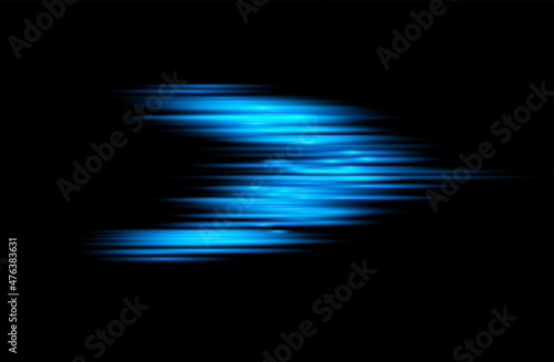 Velocity light effect. Horizontal lens flares and Laser beams, horizontal light rays Velocity motion. Vector blue glowing illustration