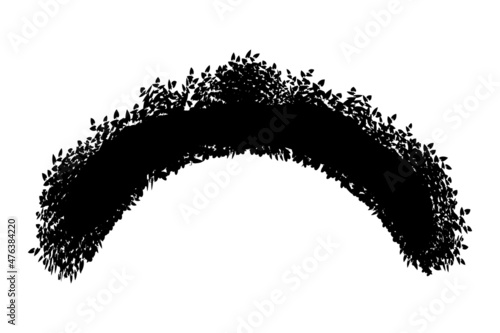 Set of monochrome silhouette of shrubs and trees. Decorative design element in black and white colors.