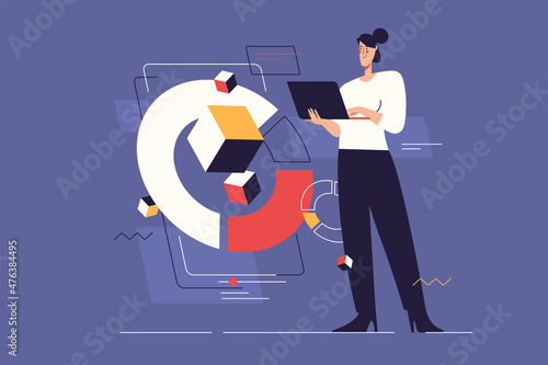 Vector illustration on the subject of data gathering, business intelligence, digital solutions. Editable stroke