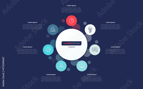Seven option circle infographic design template. Vector illustration