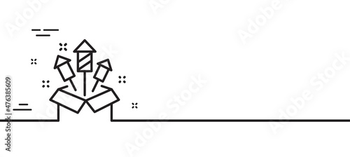 Fireworks rocket line icon. Pyrotechnic salute sign. Carnival celebration lights symbol. Minimal line illustration background. Fireworks rocket line icon pattern banner. Vector