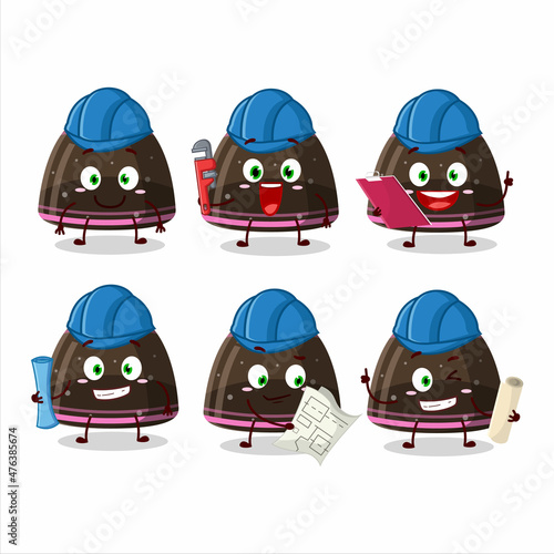 architect chocolate jelly gummy candy cute mascot character with pliers
