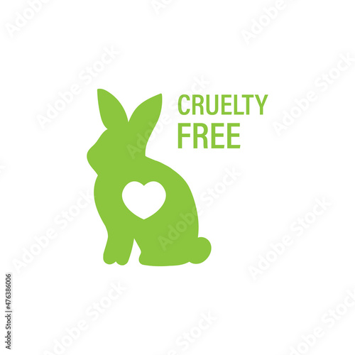 Cruelty free, not tested on animals green conceptual icon, illustration with rabbit and heart.
