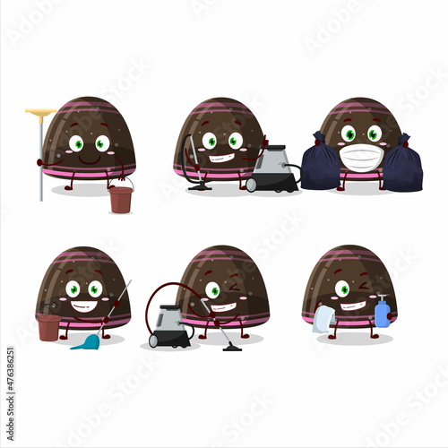 Cleaning service chocolate jelly gummy candy cute cartoon character using mop