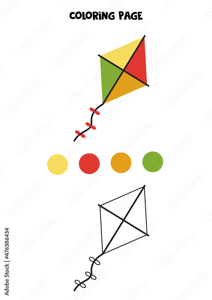 Color cute cartoon kite. Worksheet for kids. Stock Vector Adobe Stock