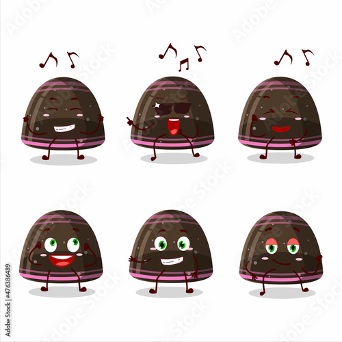 An image of chocolate jelly gummy candy dancer cartoon character enjoying the music