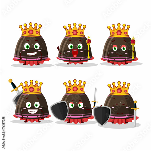 A Charismatic King chocolate jelly gummy candy cartoon character wearing a gold crown