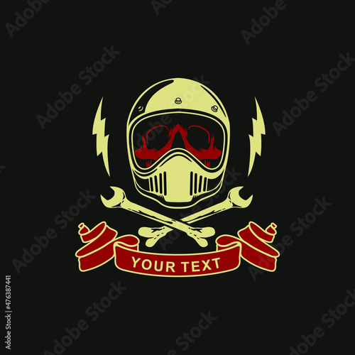 Vector illustration of biker skull using helmet with cross bones  - Vector