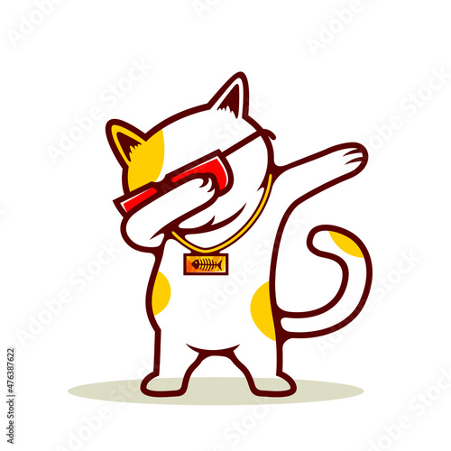 Cute White Cat standing in dub dancing pose, cute cartoon animal doing dubbing vector Illustration on a white background - Vector
 photo