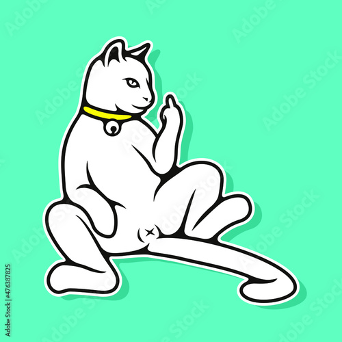 Chill White Cat Showing hand Middle Finger Sign