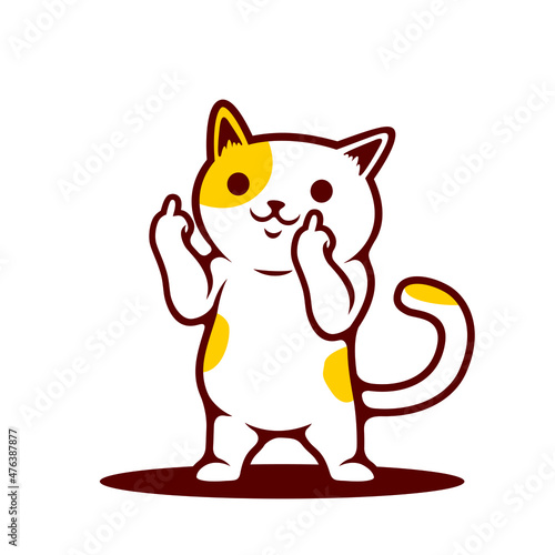 Standing White Cat Showing Middle Finger hand Sign - Vector