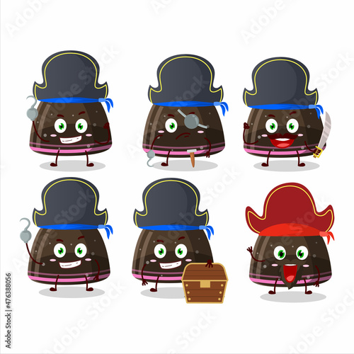 Cartoon character of chocolate jelly gummy candy with various pirates emoticons