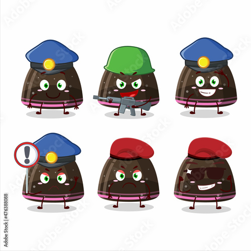 A dedicated Police officer of chocolate jelly gummy candy mascot design style