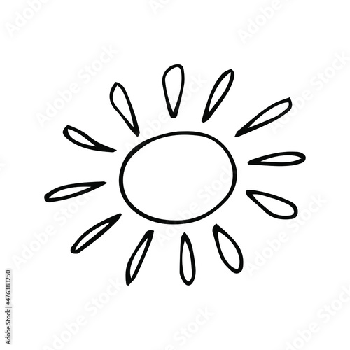 Single element of sun in doodle summer set. Hand drawn vector illustration for greeting cards, posters, stickers and seasonal design.