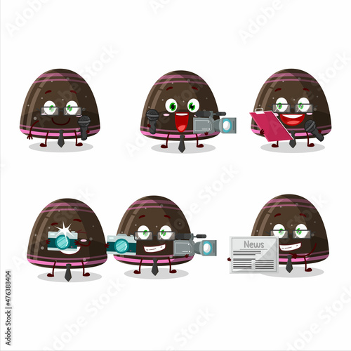 Character reporter chocolate jelly gummy candy cute mascot with microphone