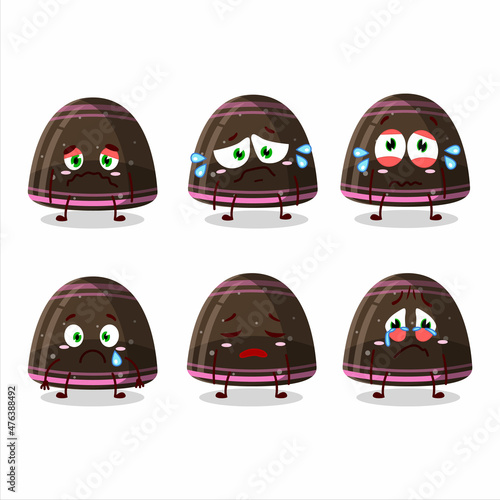 Chocolate jelly gummy candy cartoon character with sad expression