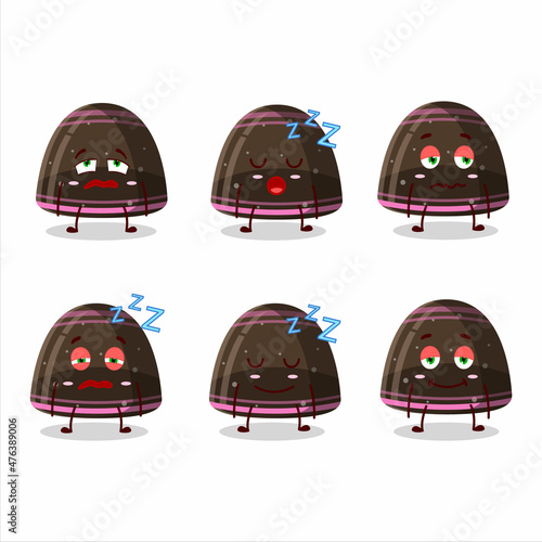 Cartoon character of chocolate jelly gummy candy with sleepy expression