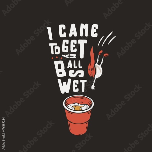 Beer pong game. T-shirt print with beer flying ball man for design competition or tournament in bar. Alcohol sport with throw and drink. College challenge with booze