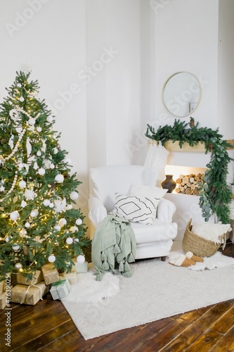 living room with christmas tree