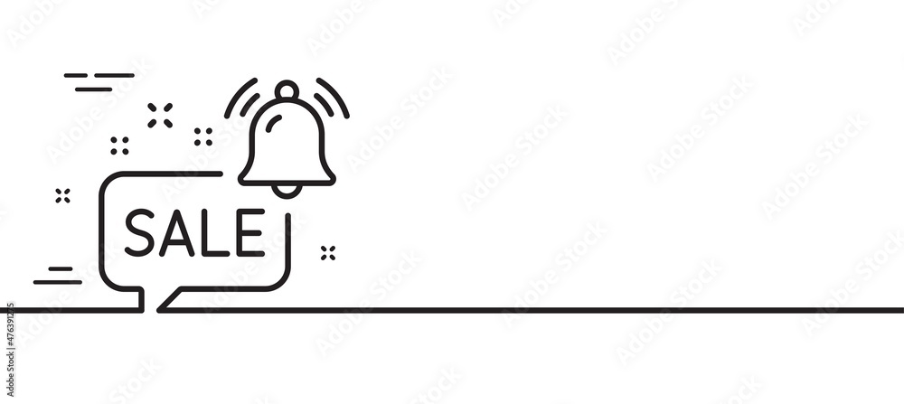 Promotion bell line icon. Sale Alarm reminder sign. Notification offer symbol. Minimal line illustration background. Promotion bell line icon pattern banner. White web template concept. Vector Promotion bell line icon. Sale Alarm reminder sign. Notification offer symbol. Minimal line illustration background. Promotion bell line icon pattern banner. White web template concept. Vector