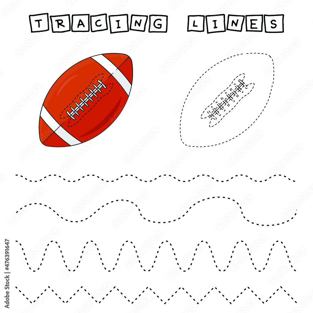 Tracing lines game with rugby balls. Worksheet for preschool kids, kids ...