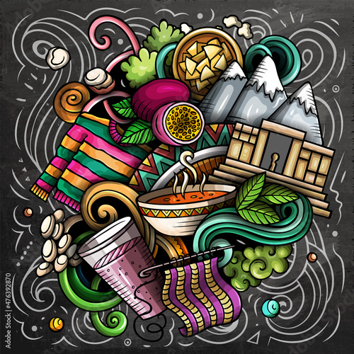 Bolivia cartoon vector doodle chalkboard illustration
