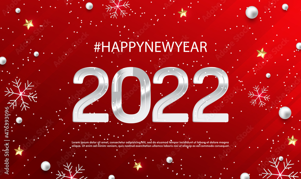 2022 Happy New Year vector holiday on red christmas background with snow and snowflakes. Shiny party background. White Numeral 2022 with snow and star. Festive template for holiday. Vector 2022 Happy New Year vector holiday on red christmas background with snow and snowflakes. Shiny party background. White Numeral 2022 with snow and star. Festive template for holiday. Vector